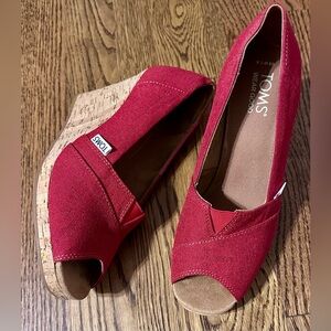 TOMS Red Peep-Toe Wedges